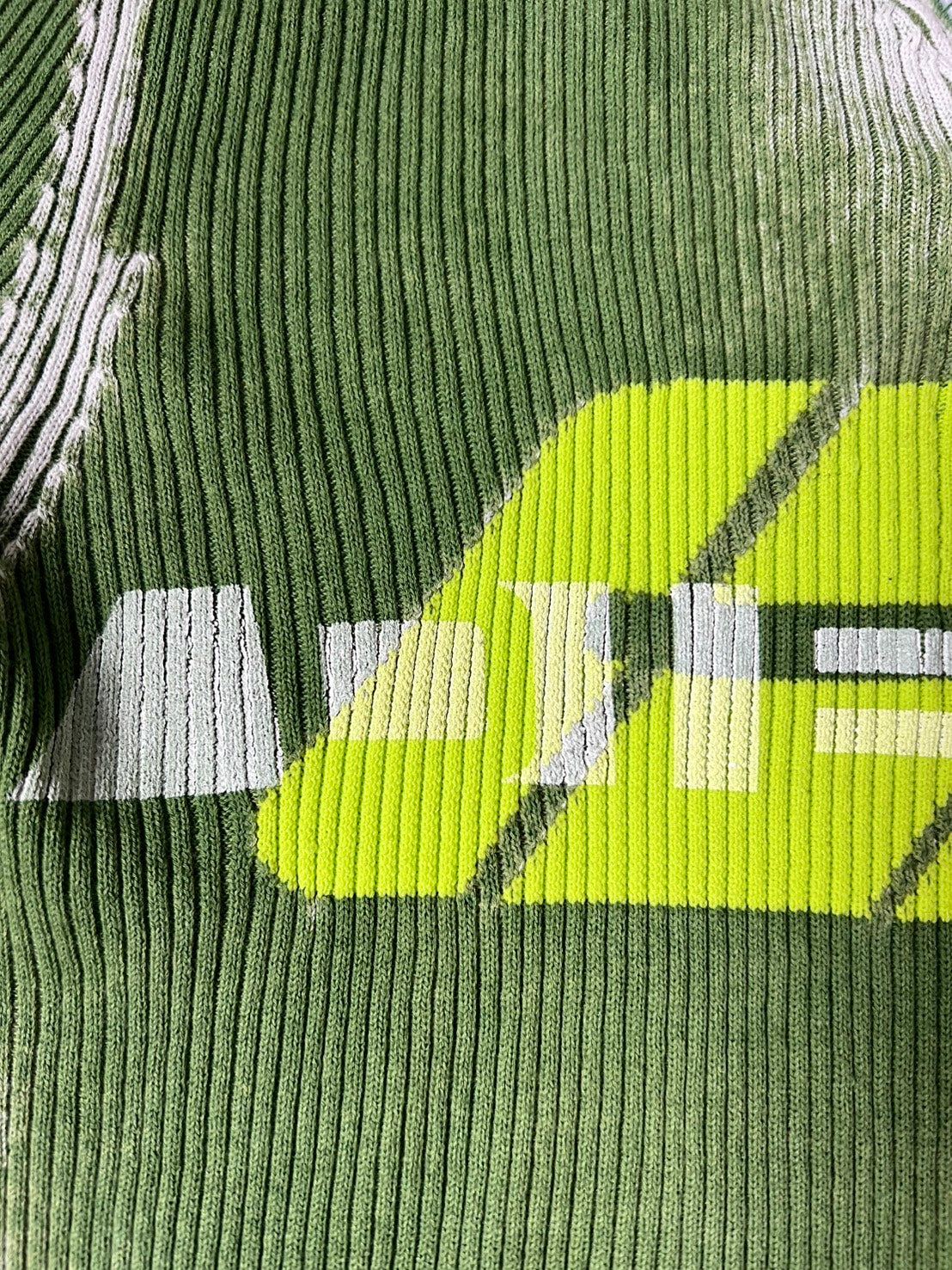 DIESEL Y2K Archive 00s Cyber Graphic Half-Zip Rib Knit Sweater – Faded Green / Neon Color