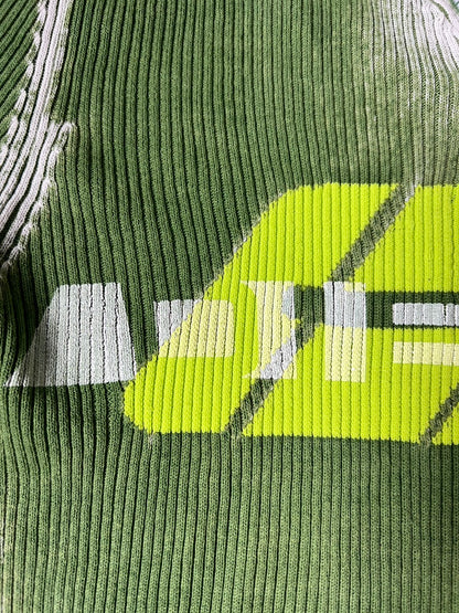 DIESEL Y2K Archive 00s Cyber Graphic Half-Zip Rib Knit Sweater – Faded Green / Neon Color