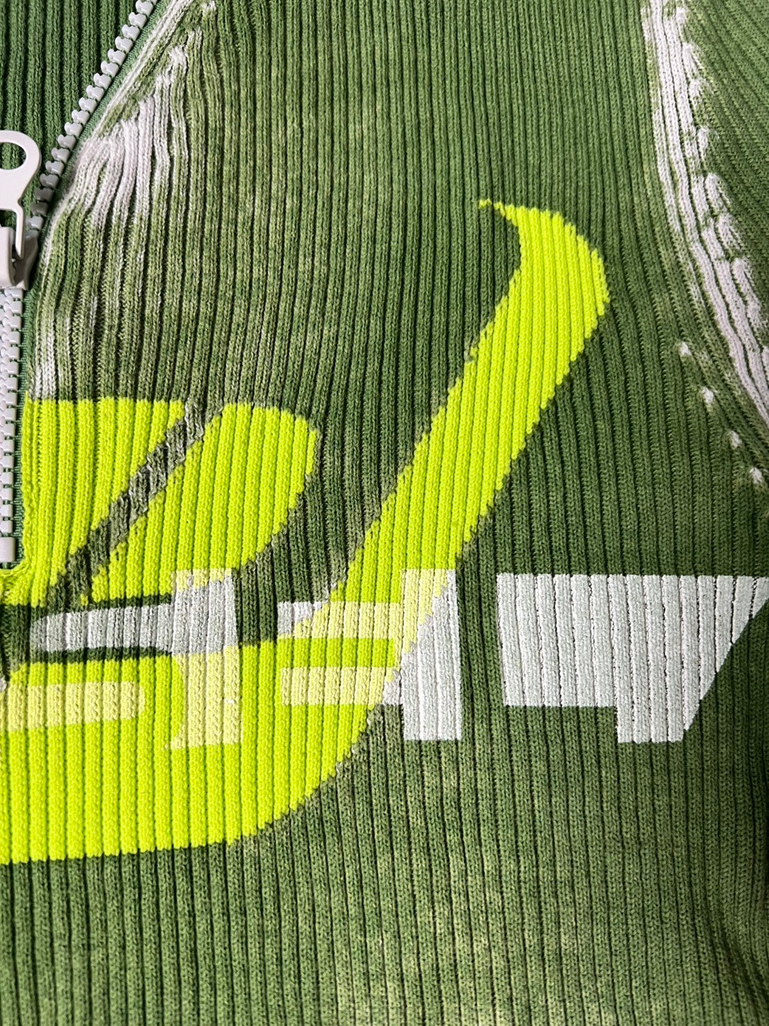 DIESEL Y2K Archive 00s Cyber Graphic Half-Zip Rib Knit Sweater – Faded Green / Neon Color