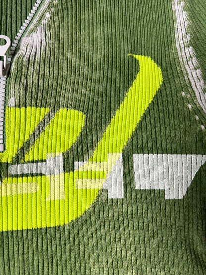 DIESEL Y2K Archive 00s Cyber Graphic Half-Zip Rib Knit Sweater – Faded Green / Neon Color