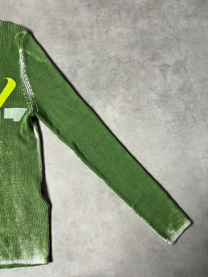 DIESEL Y2K Archive 00s Cyber Graphic Half-Zip Rib Knit Sweater – Faded Green / Neon Color