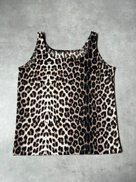Y2K 00s Vintage Style Leopard Print Square-Neck Tank Top – Leopard / Animal Print Camisole