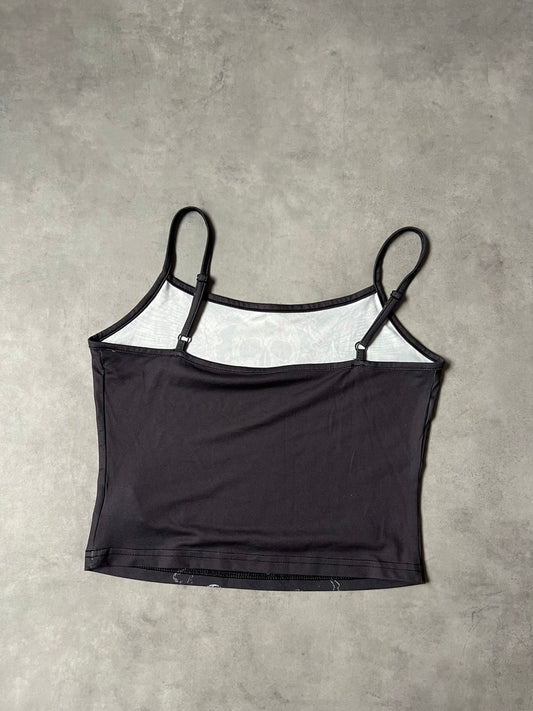 Y2K Grunge 00s Skull Rose Wing Graphic Cropped Camisole – Charcoal Gray