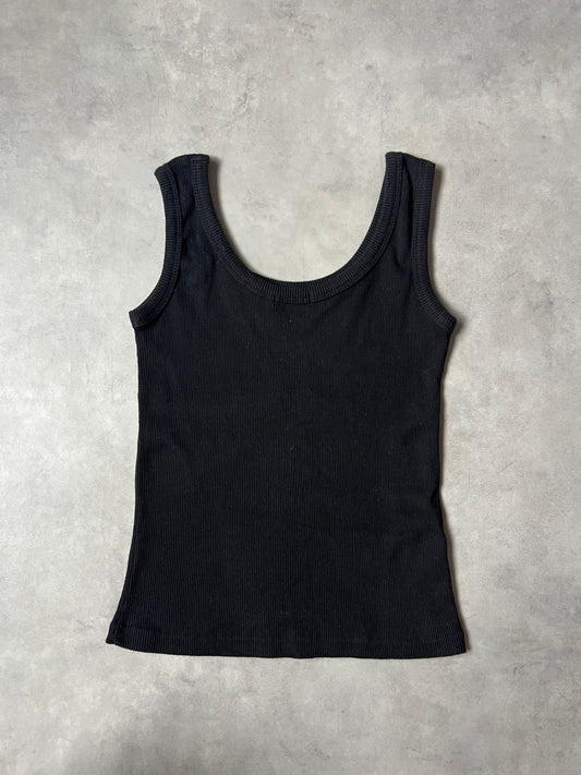 Y2K McBling 00s Gothic Wing Rhinestone Ribbed Tank Top – Black / Silver Glitter