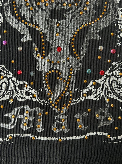 Y2K McBling 00s Gothic Wing Rhinestone Ribbed Tank Top – Black / Silver Glitter