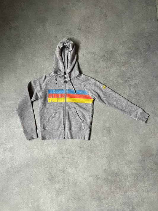 NIKE Y2K 00s Vintage Style Multicolor Print Raglan Full-Zip Hoodie – Heather Gray Sweatshirt