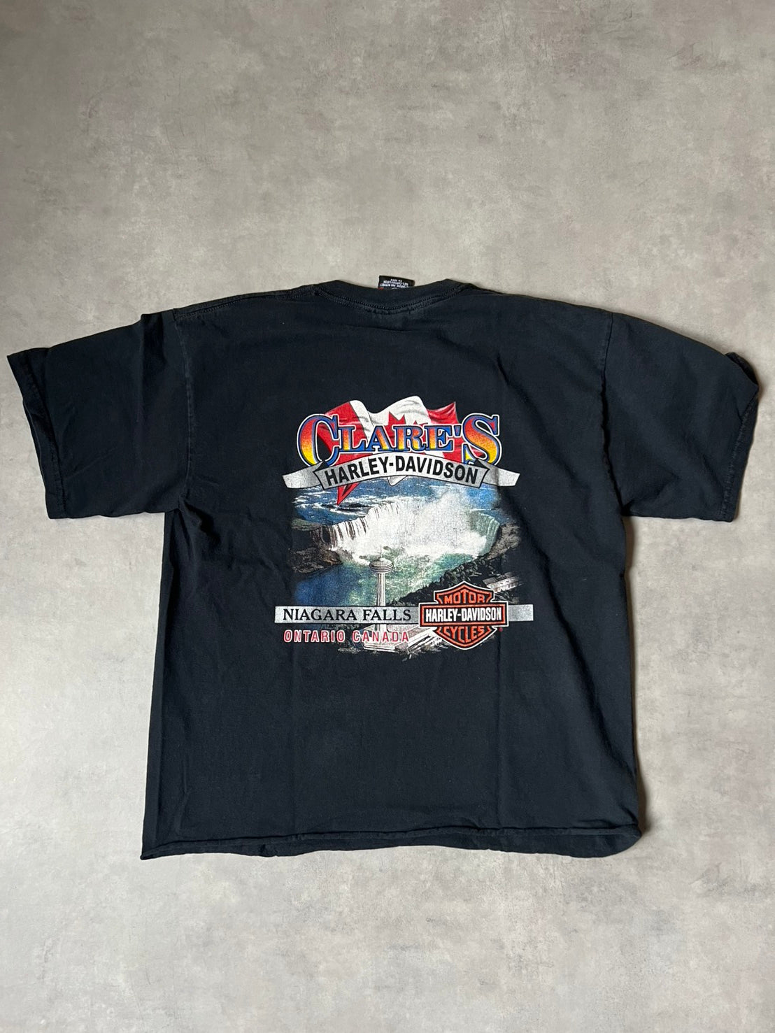 【VINTAGE】Harley-Davidson "Clare's Niagara Falls" Graphic T-Shirt / Faded Black