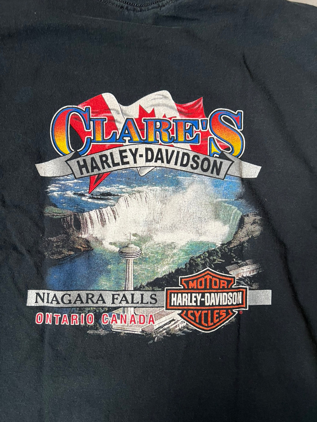 【VINTAGE】Harley-Davidson "Clare's Niagara Falls" Graphic T-Shirt / Faded Black