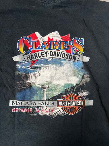 【VINTAGE】Harley-Davidson "Clare's Niagara Falls" Graphic T-Shirt / Faded Black