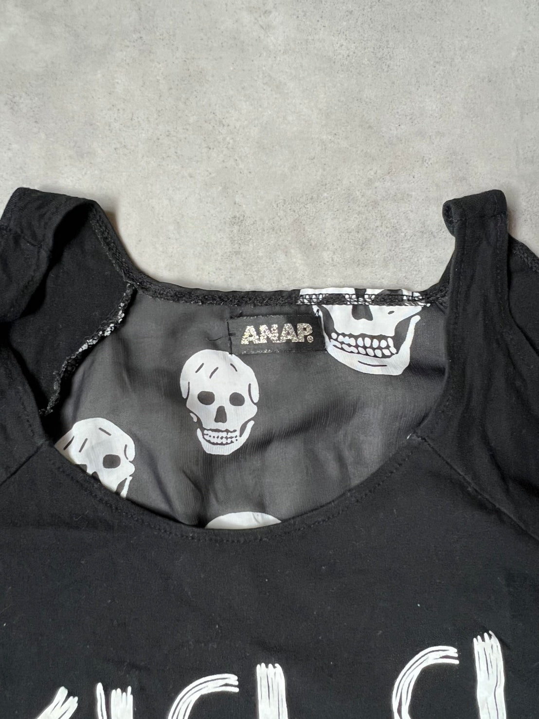 【VINTAGE】ANAP 平成辣妹露肩上衣，骷髏印花，澀谷109時尚