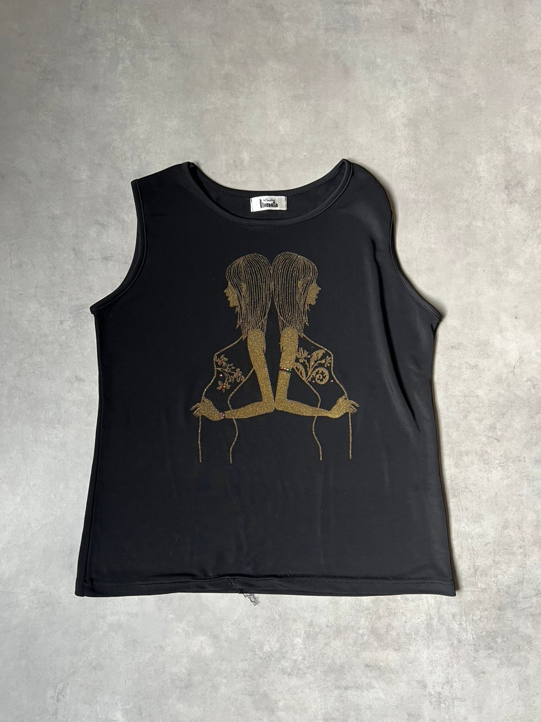 【VINTAGE】Ladies londa Heisei Gyaru Glitter Graphic Tank Top / Shibuya 109 Fashion