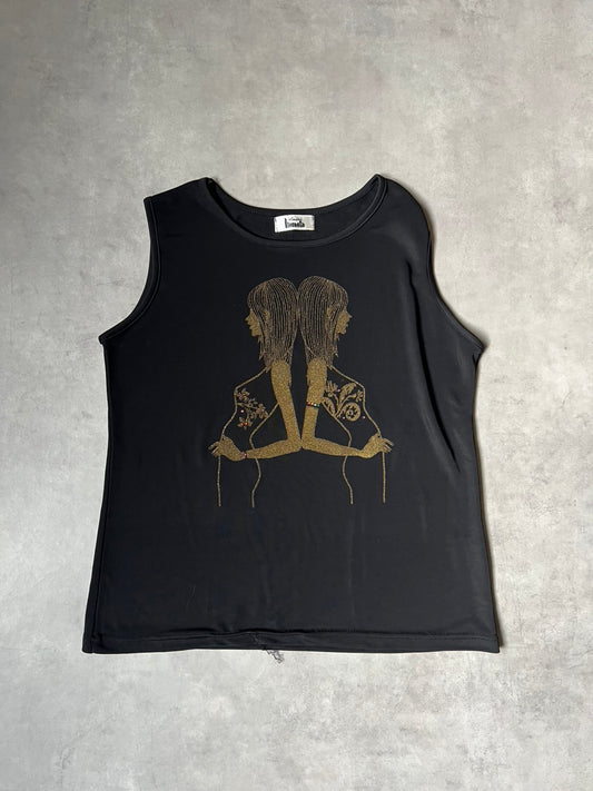 【VINTAGE】Ladies londa Heisei Gyaru Glitter Graphic Tank Top / Shibuya 109 Fashion
