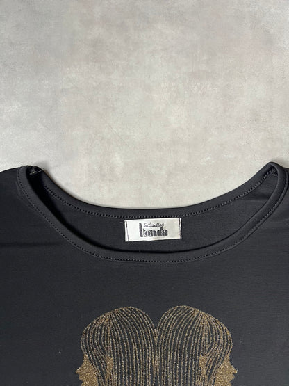 【VINTAGE】Ladies londa Heisei Gyaru Glitter Graphic Tank Top / Shibuya 109 Fashion
