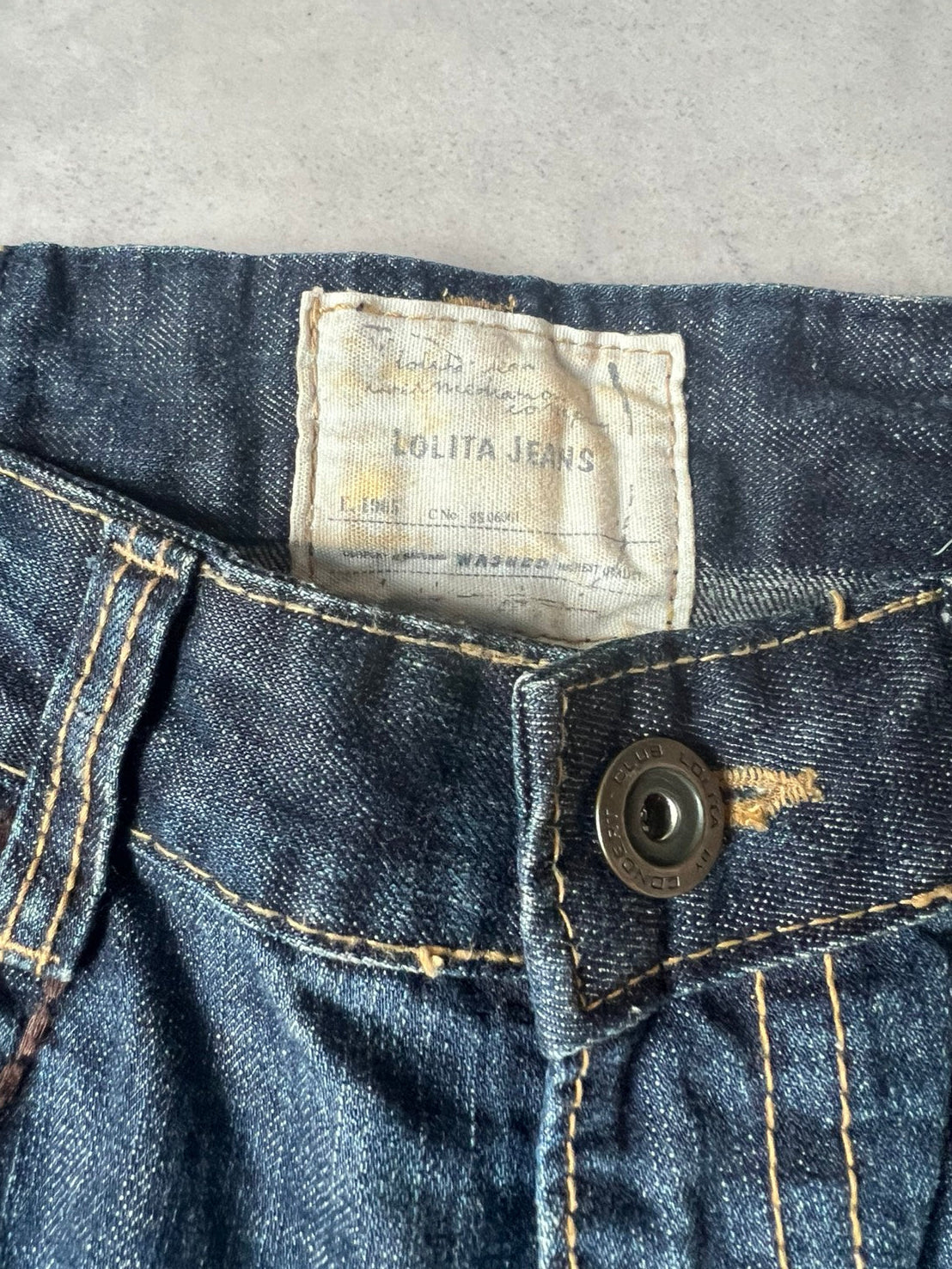 【Y2K McBling】LOLITA JEANS Thick Stitch Rope Zip Distressed Denim Jeans / Indigo