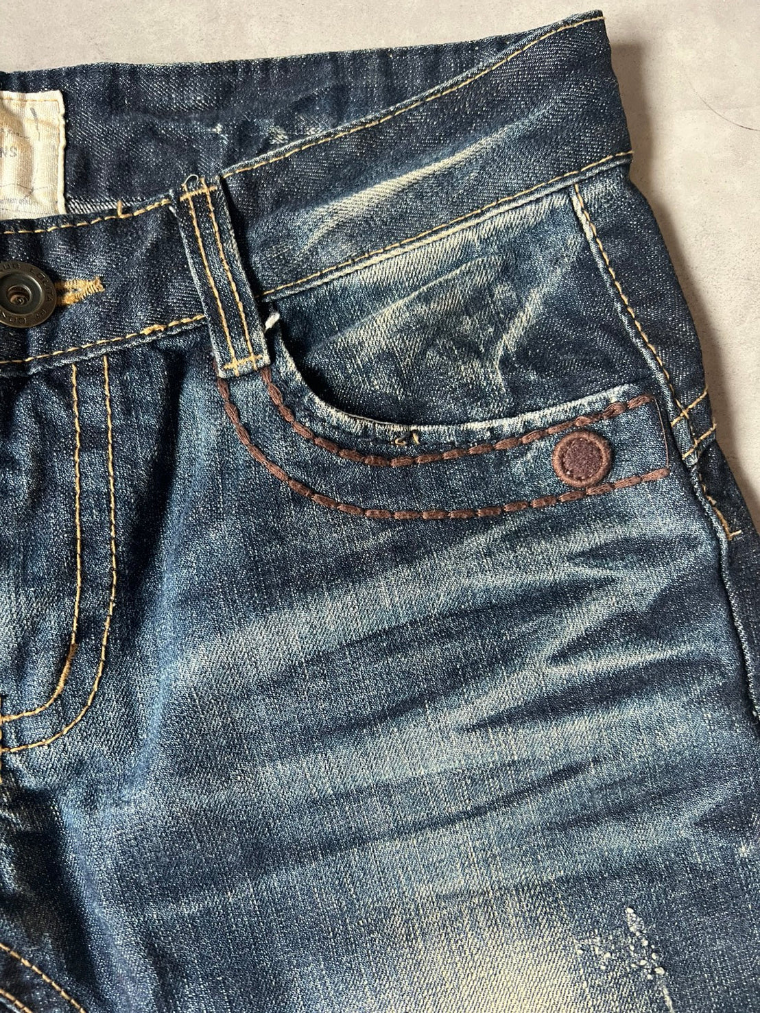【Y2K McBling】LOLITA JEANS Thick Stitch Rope Zip Distressed Denim Jeans / Indigo