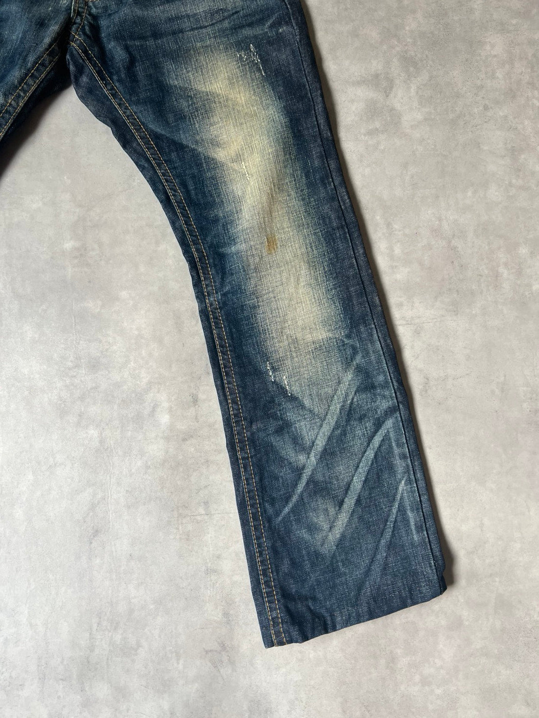【Y2K McBling】LOLITA JEANS Thick Stitch Rope Zip Distressed Denim Jeans / Indigo