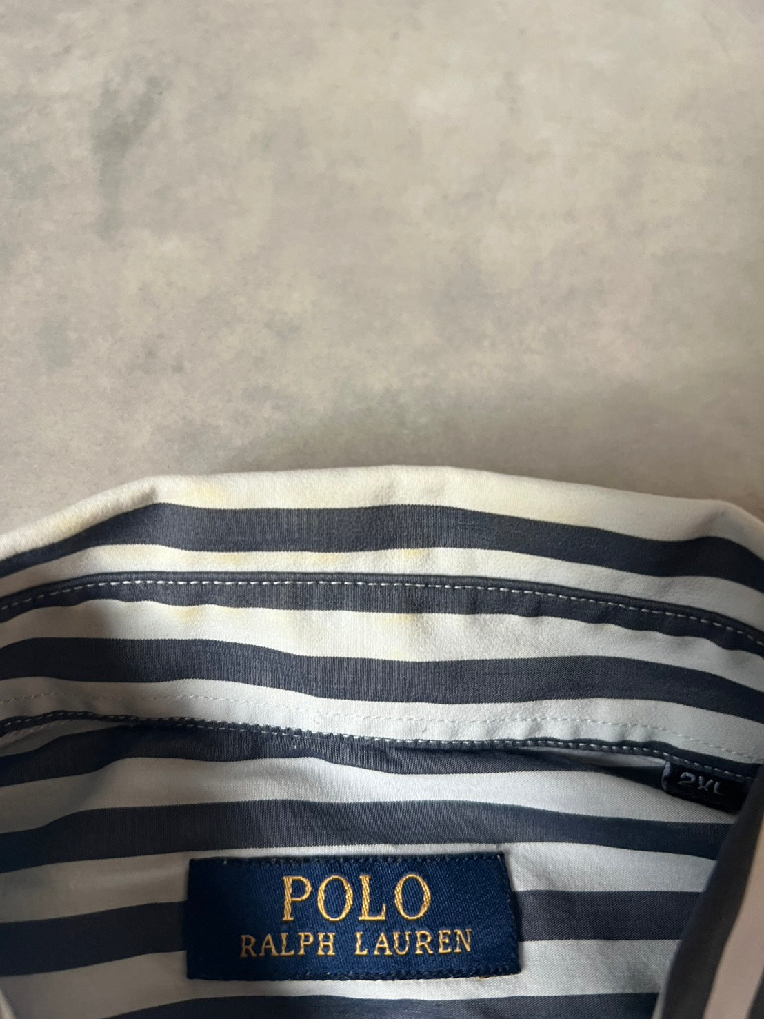 【VINTAGE】POLO RALPH LAUREN Striped Long-Sleeve Button-Down Shirt / Dark Grey & White / Size 2XL