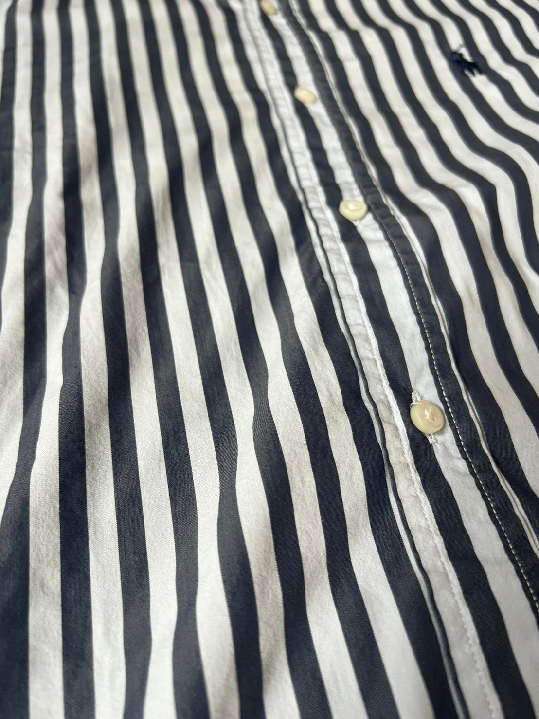 【VINTAGE】POLO RALPH LAUREN Striped Long-Sleeve Button-Down Shirt / Dark Grey & White / Size 2XL
