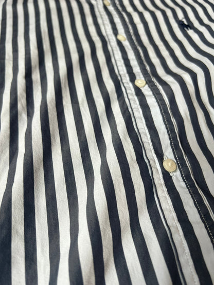 【VINTAGE】POLO RALPH LAUREN Striped Long-Sleeve Button-Down Shirt / Dark Grey & White / Size 2XL