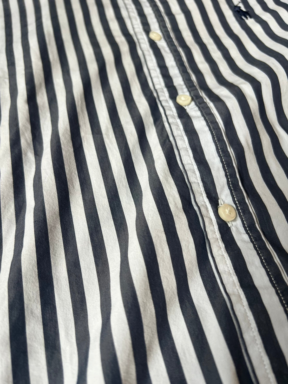 【VINTAGE】POLO RALPH LAUREN Striped Long-Sleeve Button-Down Shirt / Dark Grey & White / Size 2XL