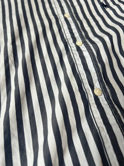 【VINTAGE】POLO RALPH LAUREN Striped Long-Sleeve Button-Down Shirt / Dark Grey & White / Size 2XL