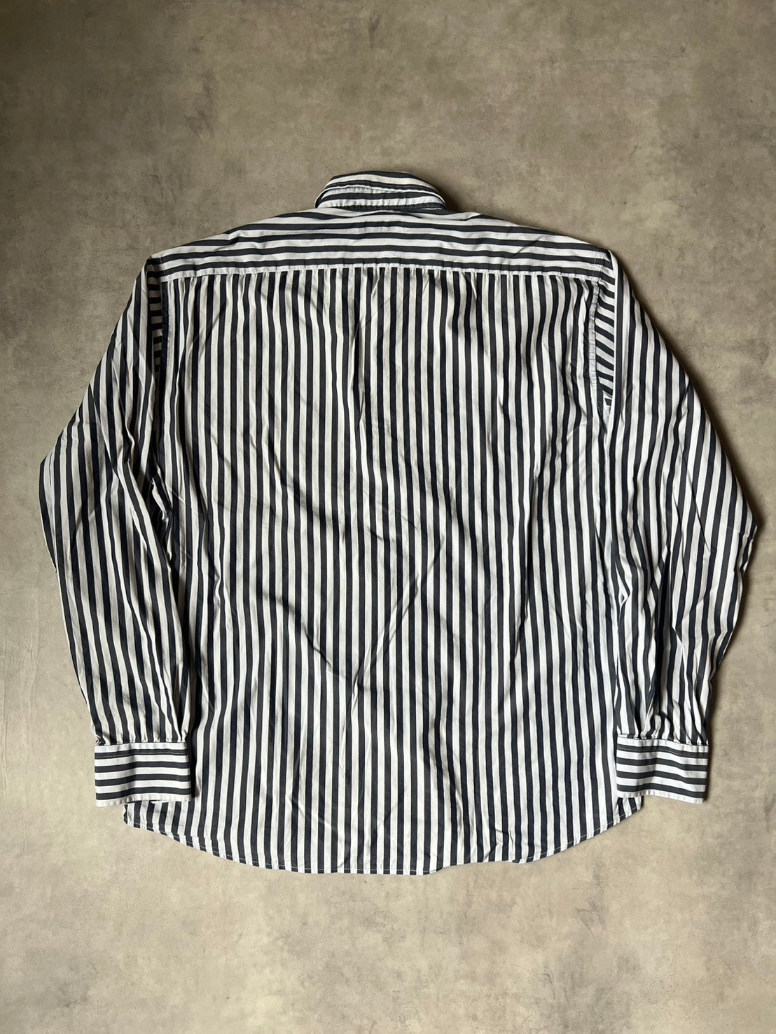 【VINTAGE】POLO RALPH LAUREN Striped Long-Sleeve Button-Down Shirt / Dark Grey & White / Size 2XL