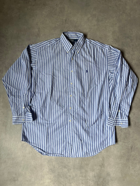 【VINTAGE】POLO by Ralph Lauren "BLAKE" Striped Long-Sleeve Shirt / Blue & White / Size L
