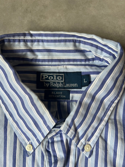 【VINTAGE】POLO by Ralph Lauren "BLAKE" Striped Long-Sleeve Shirt / Blue & White / Size L