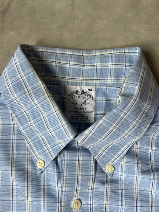 【VINTAGE】Brooks Brothers "REGENT" Plaid Non-Iron Supima Cotton Shirt / Blue & White