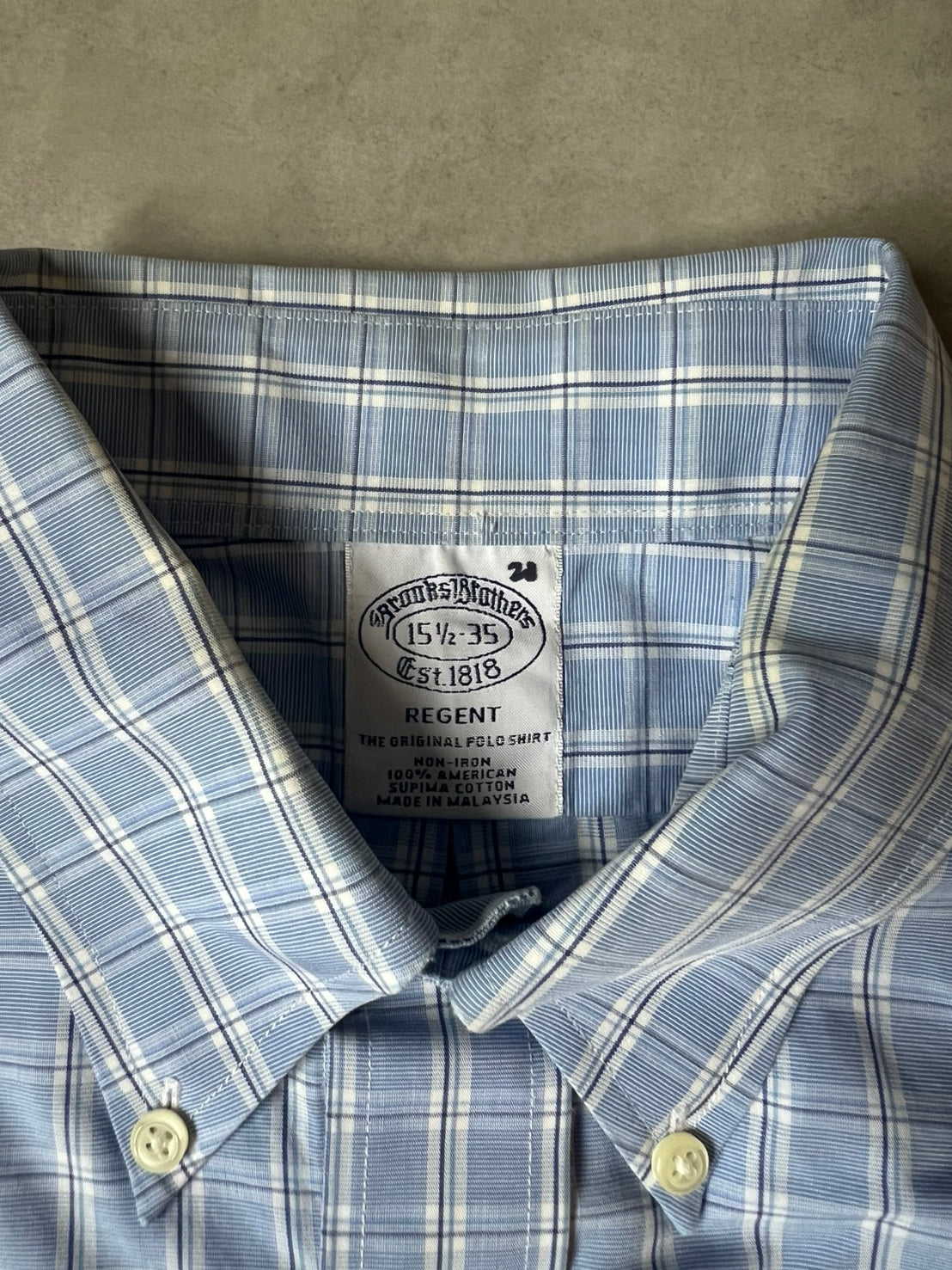 【VINTAGE】Brooks Brothers "REGENT" 플래드 논아이언 수피마 코튼 셔츠 / 블루 & 화이트