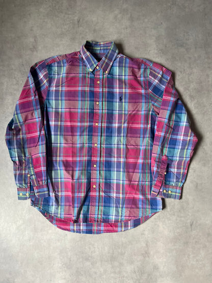 【VINTAGE】RALPH LAUREN "CUSTOM FIT" Plaid Long-Sleeve Button-Down Shirt / Pink & Multi-Color / Size 2XL