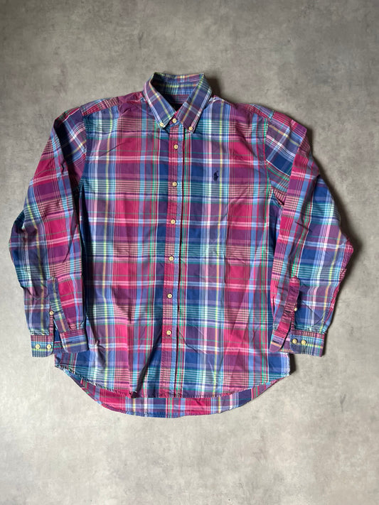 【VINTAGE】RALPH LAUREN "CUSTOM FIT" Plaid Long-Sleeve Button-Down Shirt / Pink & Multi-Color / Size 2XL