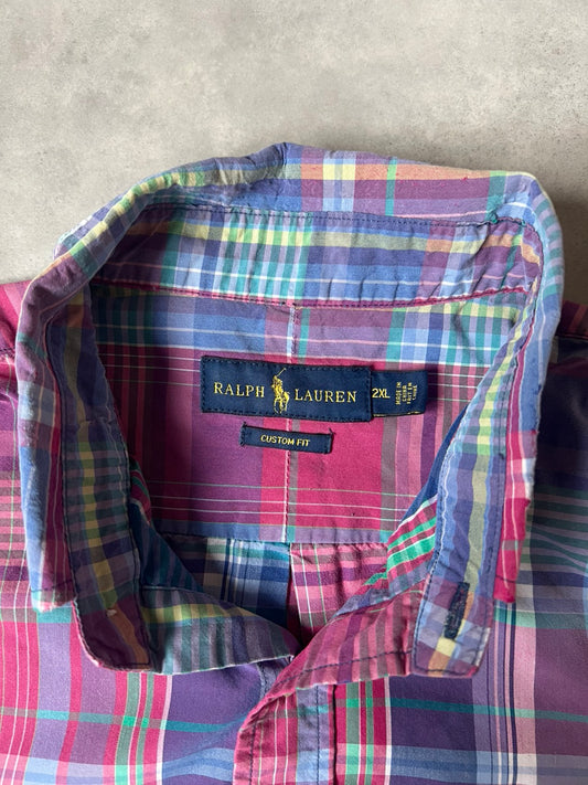 【VINTAGE】RALPH LAUREN "CUSTOM FIT" Plaid Long-Sleeve Button-Down Shirt / Pink & Multi-Color / Size 2XL