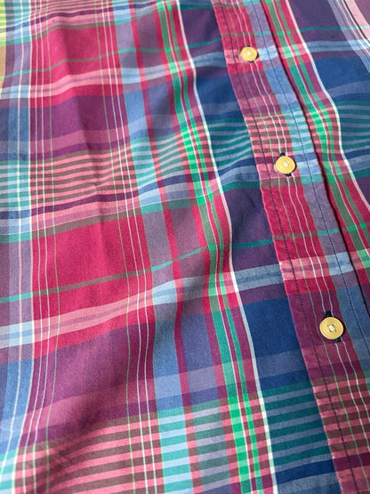 【VINTAGE】RALPH LAUREN "CUSTOM FIT" Plaid Long-Sleeve Button-Down Shirt / Pink & Multi-Color / Size 2XL