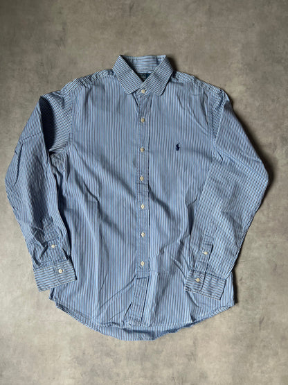 【VINTAGE】Polo by Ralph Lauren "CUSTOM FIT" Striped Long-Sleeve Dress Shirt / Blue, Black & White