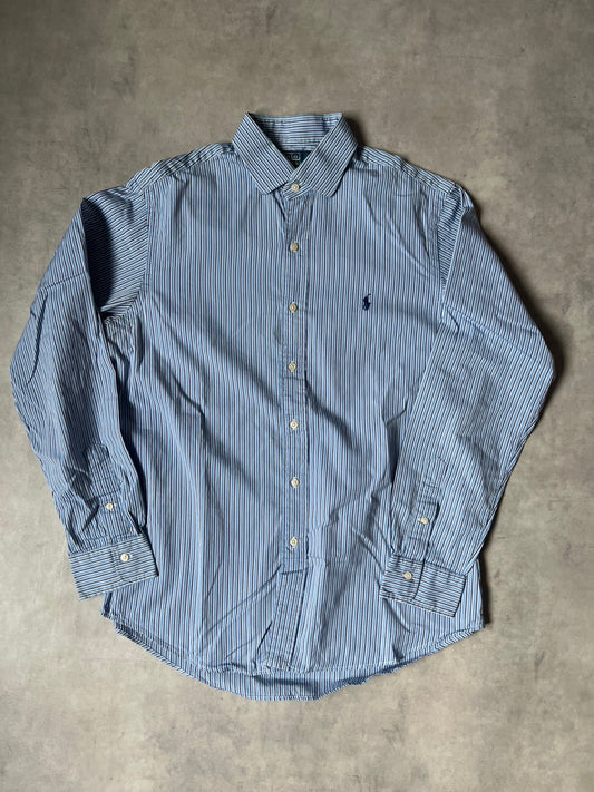 【VINTAGE】Polo by Ralph Lauren "CUSTOM FIT" Striped Long-Sleeve Dress Shirt / Blue, Black & White