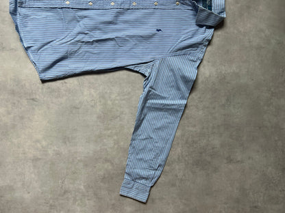 【VINTAGE】Polo by Ralph Lauren "CUSTOM FIT" Striped Long-Sleeve Dress Shirt / Blue, Black & White