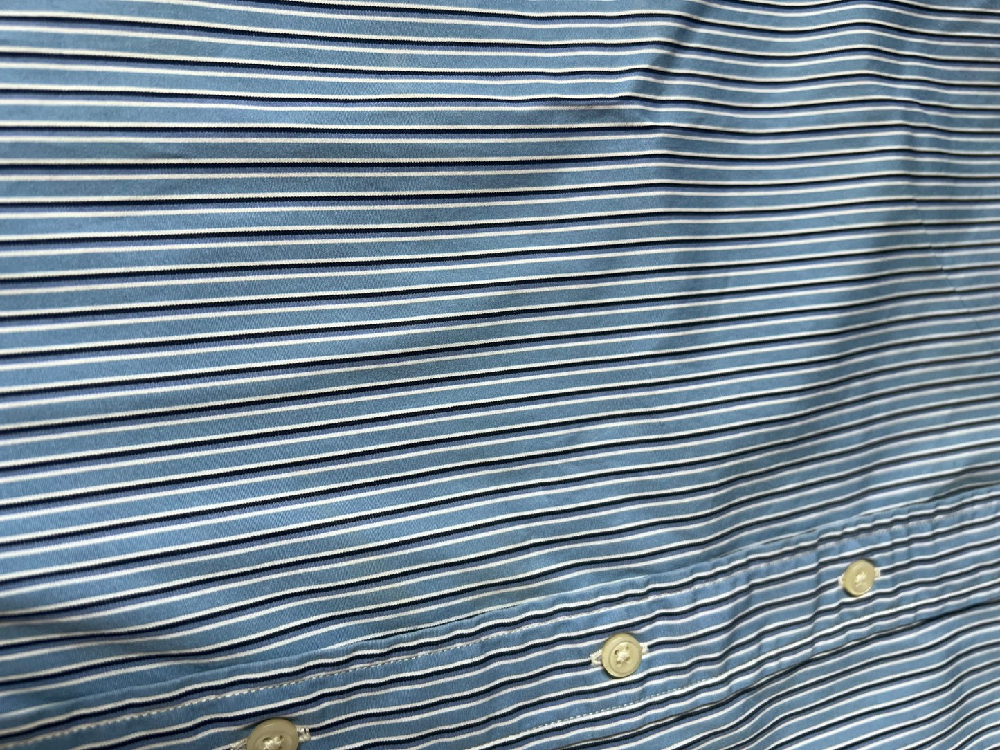 【VINTAGE】Polo by Ralph Lauren "CUSTOM FIT" Striped Long-Sleeve Dress Shirt / Blue, Black & White