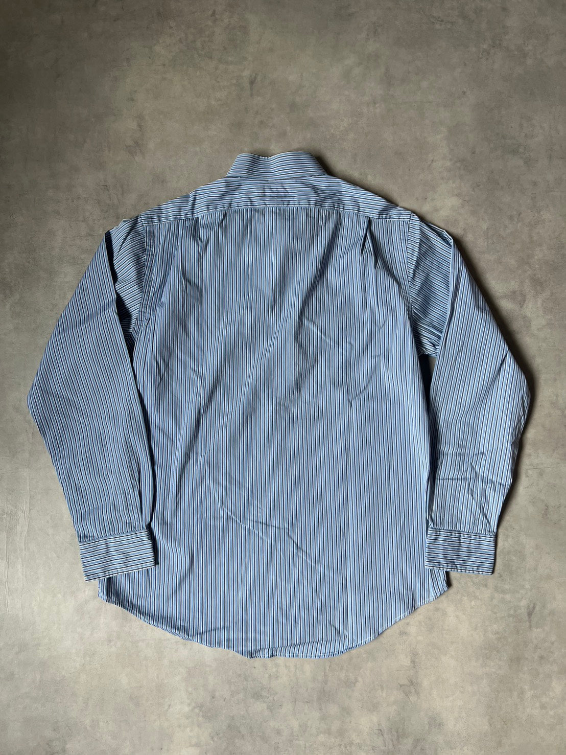 【VINTAGE】Polo by Ralph Lauren "CUSTOM FIT" Striped Long-Sleeve Dress Shirt / Blue, Black & White