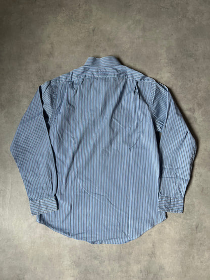 【VINTAGE】Polo by Ralph Lauren "CUSTOM FIT" Striped Long-Sleeve Dress Shirt / Blue, Black & White