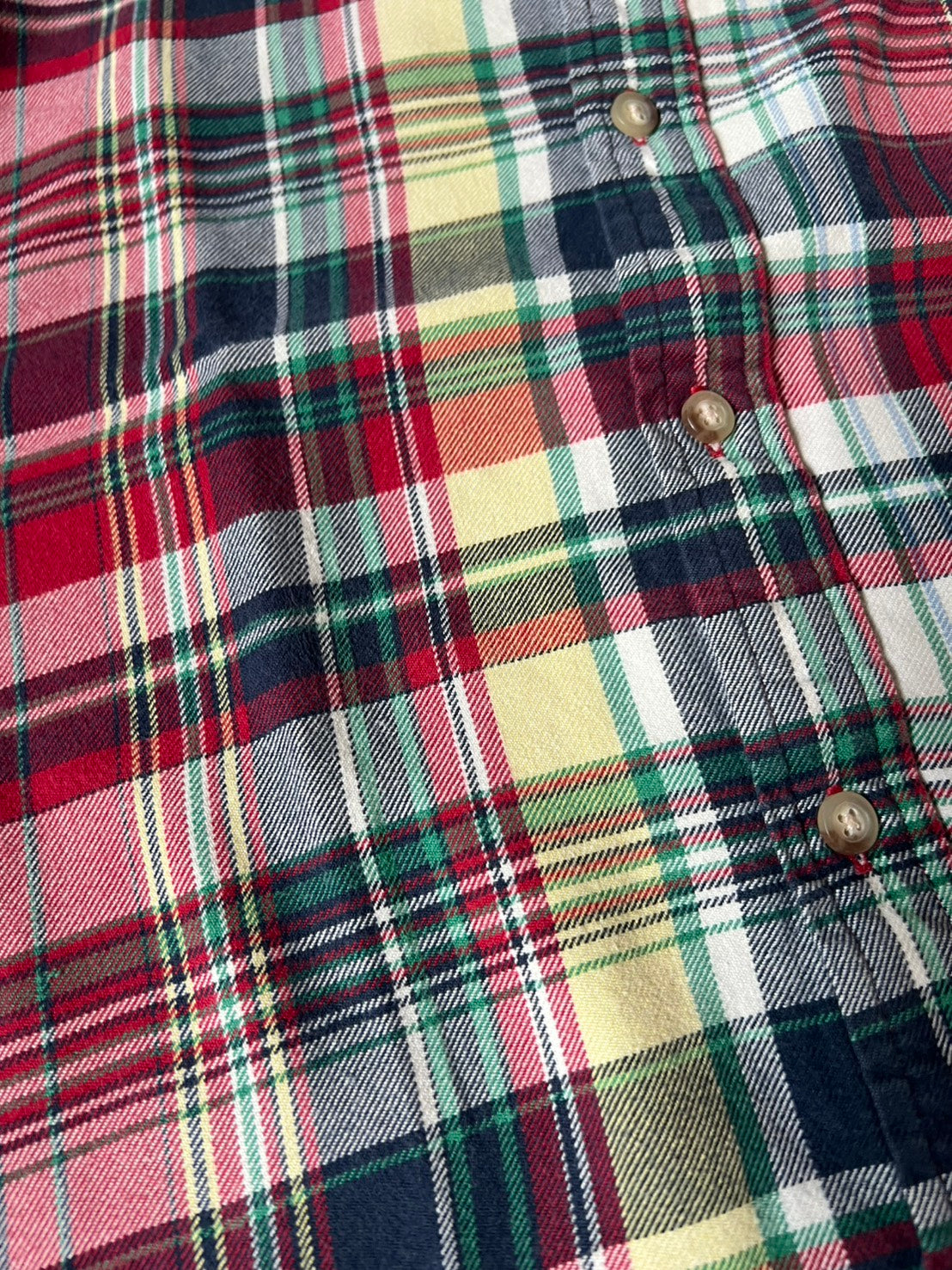 【VINTAGE】Polo by Ralph Lauren "SLIM FIT" Madras Plaid Long-Sleeve Shirt / Red & Multi-Color / Size L