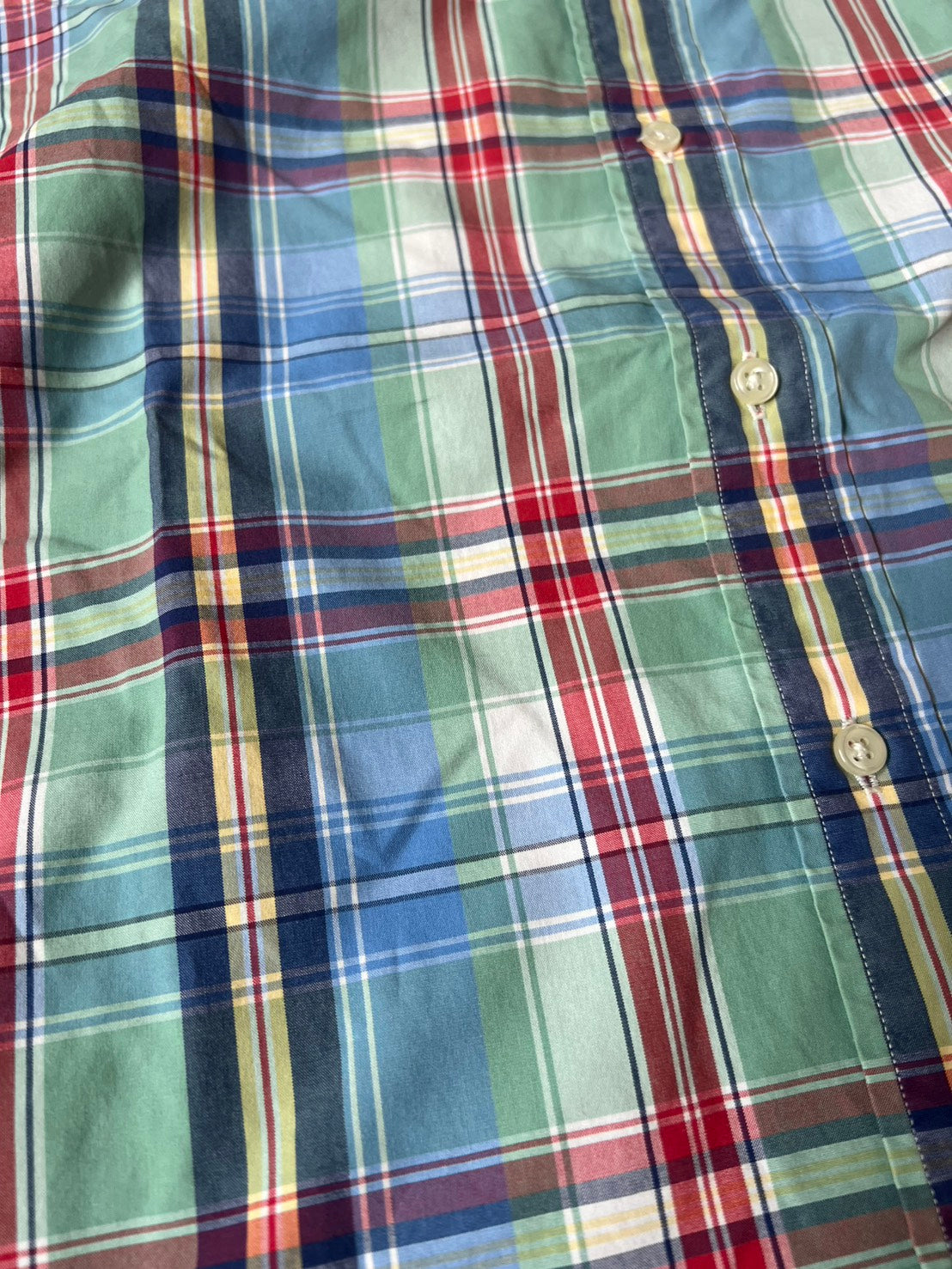 【VINTAGE】Polo by Ralph Lauren "CUSTOM FIT" Madras Plaid Long-Sleeve Shirt / Green & Multi-Color / Size TG