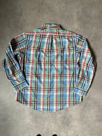 【VINTAGE】Polo by Ralph Lauren "CUSTOM FIT" Madras Plaid Long-Sleeve Shirt / Green & Multi-Color / Size TG