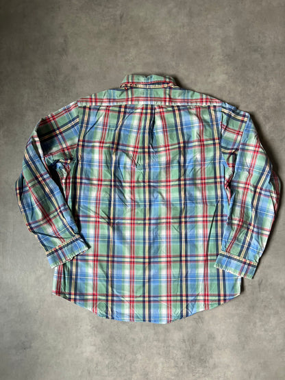 【VINTAGE】Polo by Ralph Lauren "CUSTOM FIT" Madras Plaid Long-Sleeve Shirt / Green & Multi-Color / Size TG